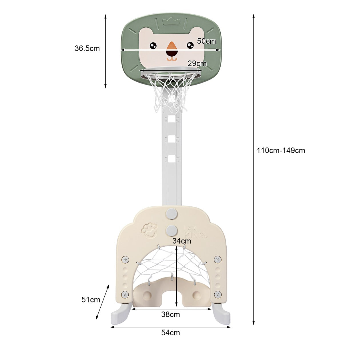 NNECW 3-In-1 Children's Playground with Height-Adjustable Basketball Stand Green