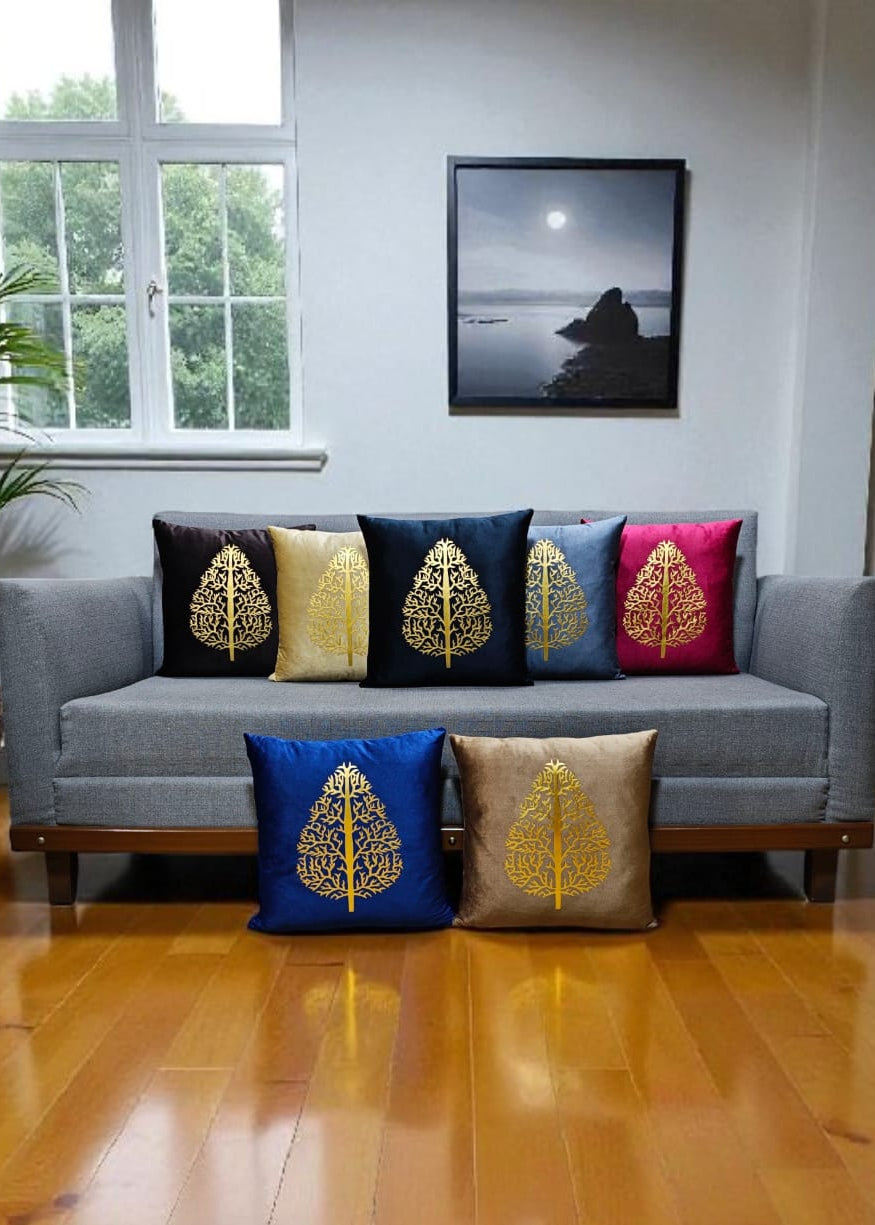 Gray sofa with colorful pillows in a living room setting
